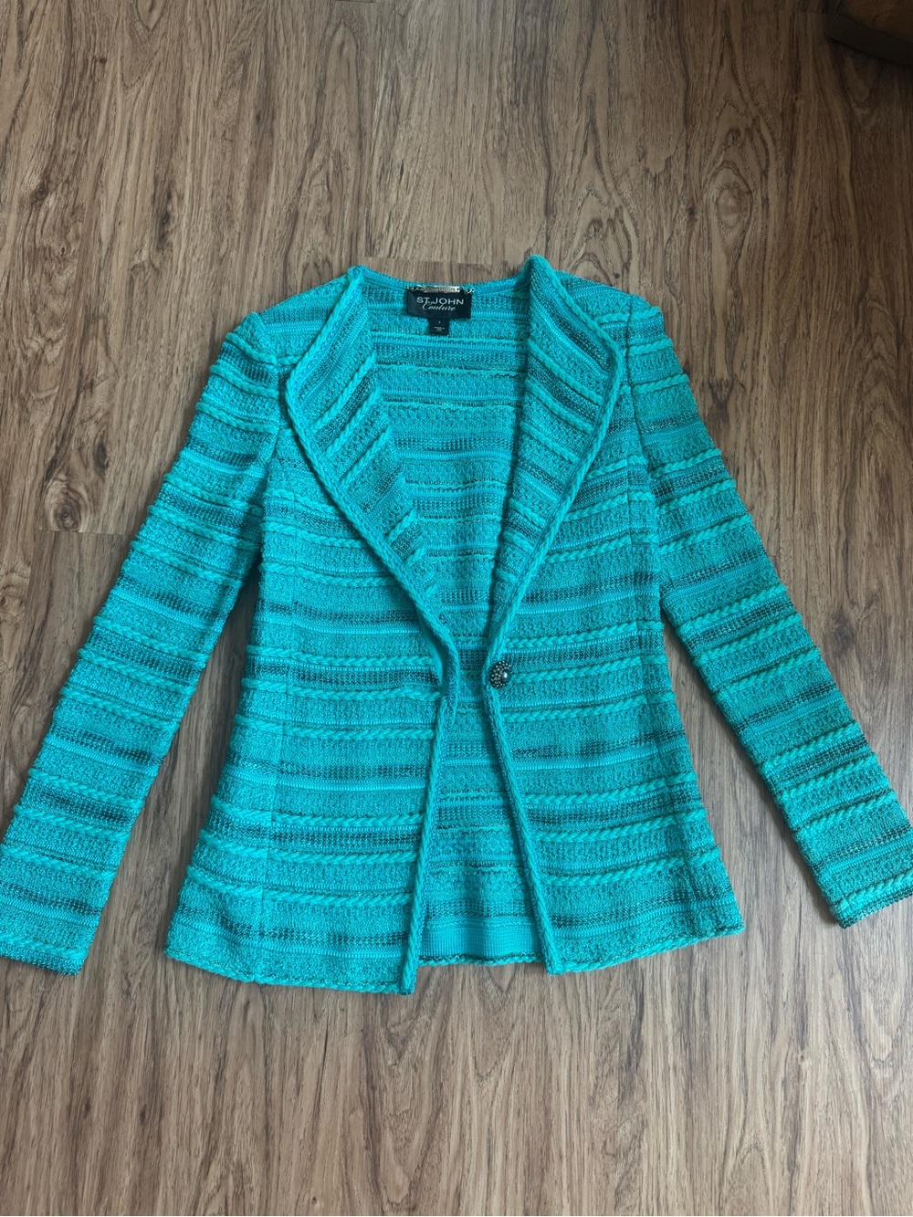 St. John Couture Collection Teal Knit Open-Front Jacket